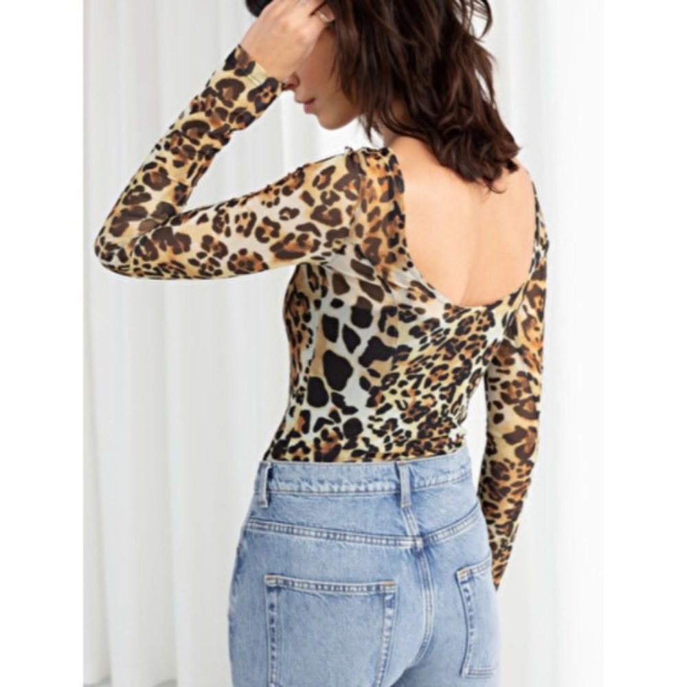 & OTHER STORIES Cheetah Printed Mesh Top. Size US 2